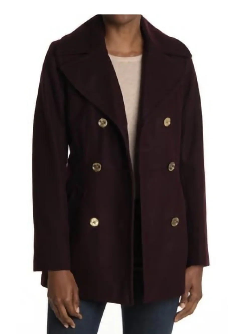 Michael Kors Wool Blend Double Breasted Peacoat Burgundy XS - MINT